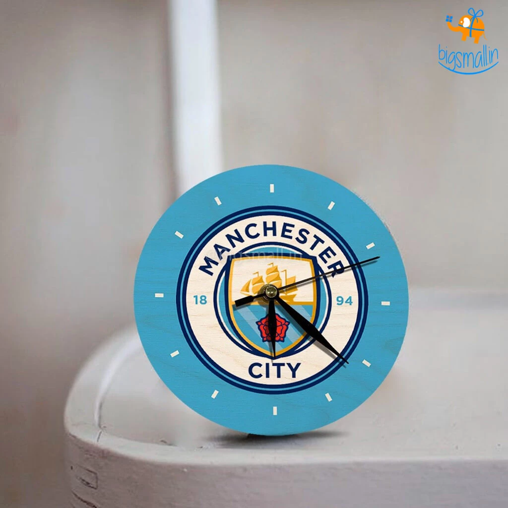 Bigsmall_cc Manchester City Wooden Table Clock