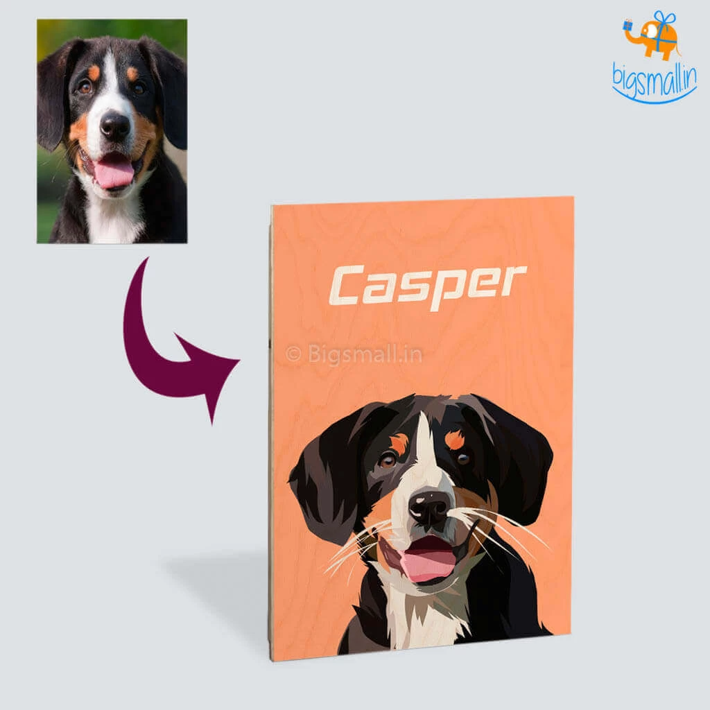 Chitra Chaya Personalized Pets Caricature Wooden Portrait | COD Not Available