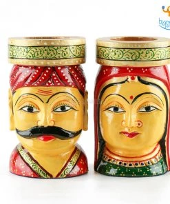 Indian Craft Father's Day Hand-Painted Wooden Pen Stand - Set Of 2