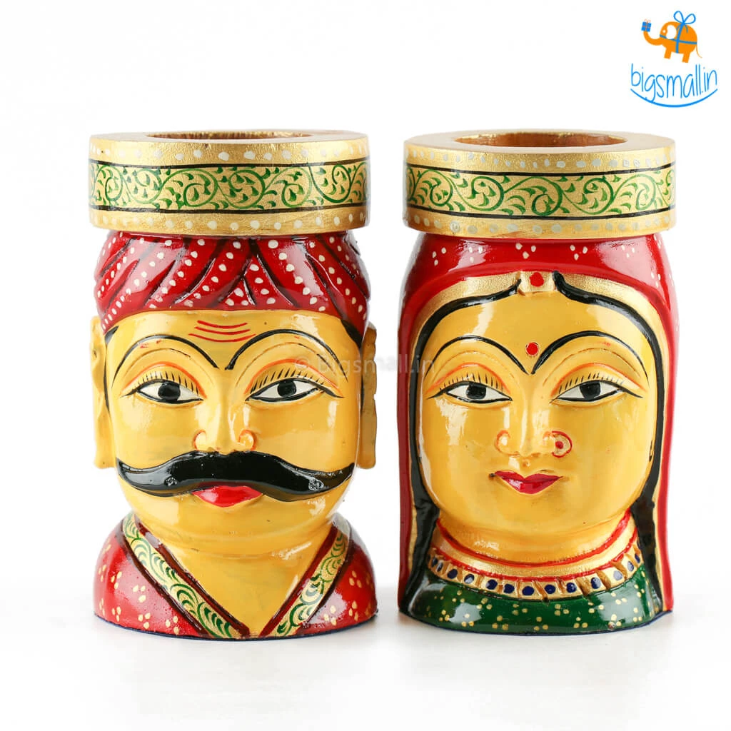 Indian Craft Father's Day Hand-Painted Wooden Pen Stand - Set Of 2