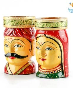 Indian Craft Father's Day Hand-Painted Wooden Pen Stand - Set Of 2