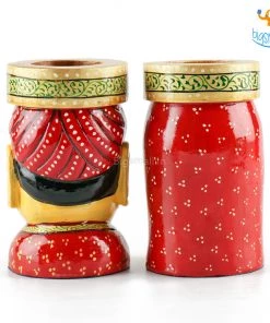 Indian Craft Father's Day Hand-Painted Wooden Pen Stand - Set Of 2