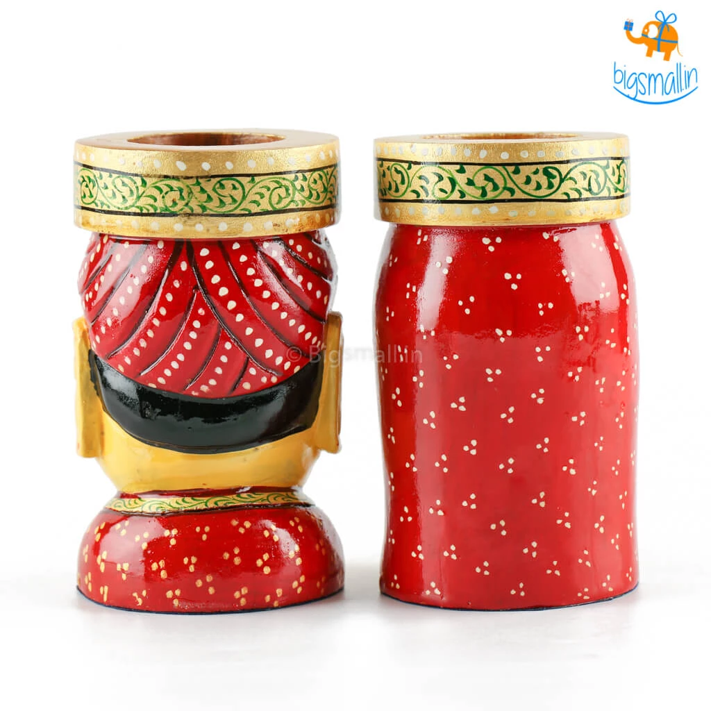 Indian Craft Father's Day Hand-Painted Wooden Pen Stand - Set Of 2