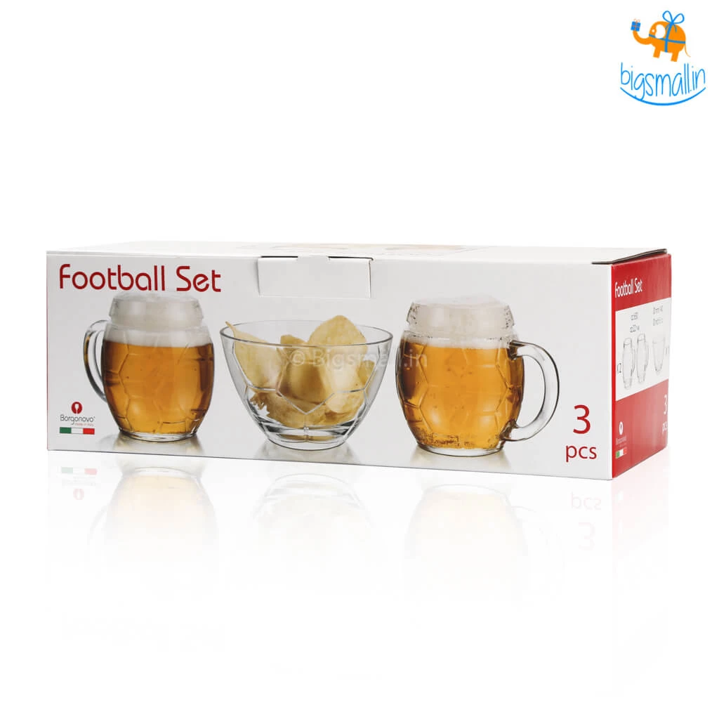 Devnow Father's Day Football Beer Mugs And Bowl Set - 3 Pcs