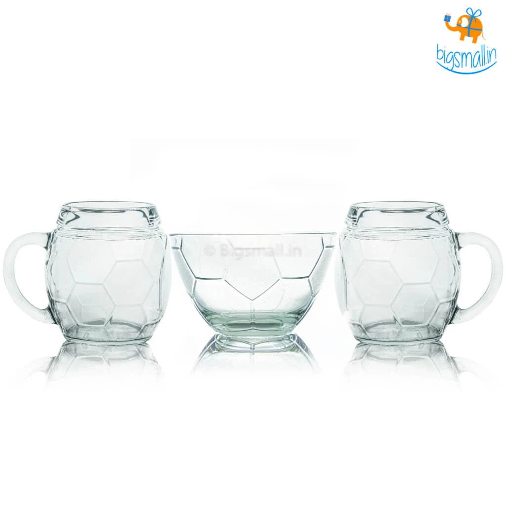 Devnow Father's Day Football Beer Mugs And Bowl Set - 3 Pcs