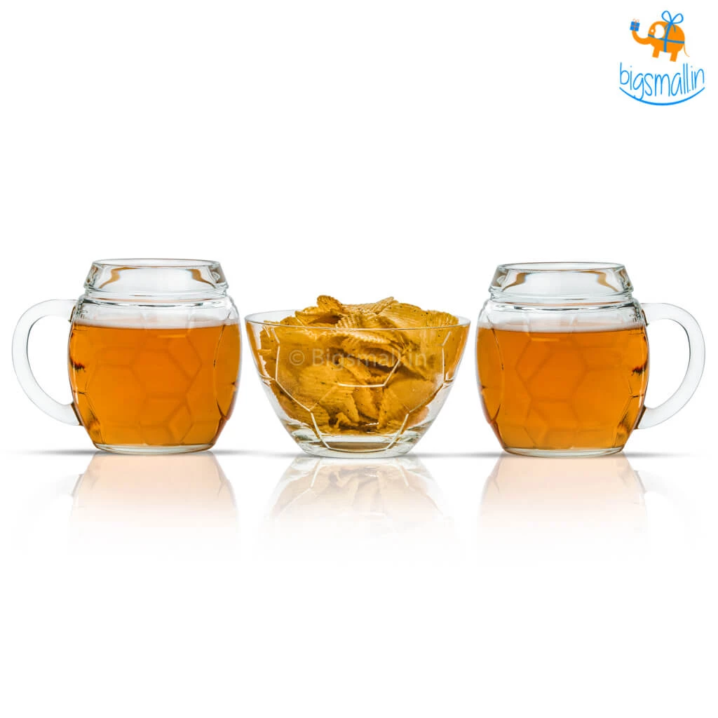 Devnow Father's Day Football Beer Mugs And Bowl Set - 3 Pcs