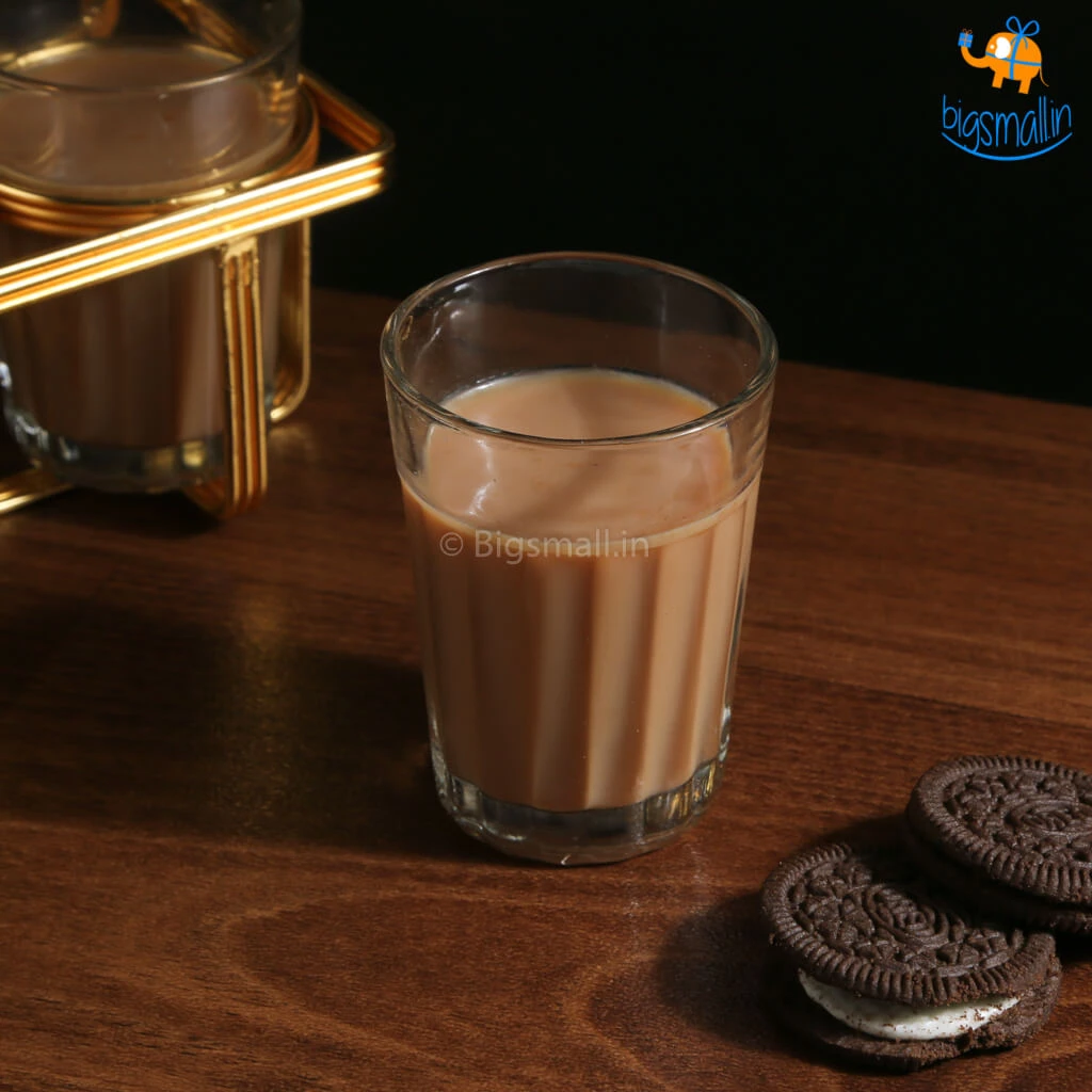 Devnow Cutting Chai Glasses With Holder - Set Of 4