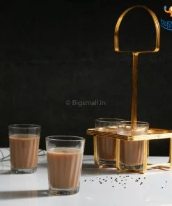 Devnow Cutting Chai Glasses With Holder - Set Of 4