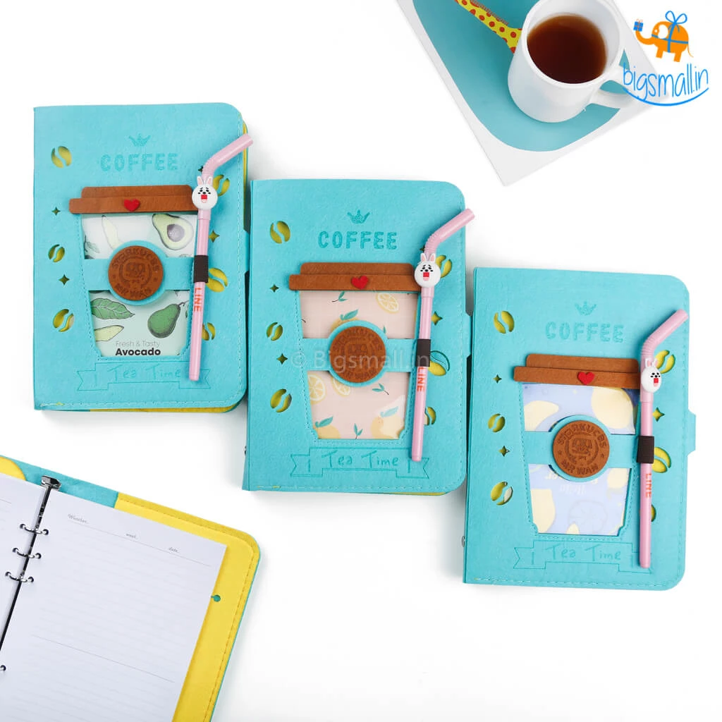 Bigsmall All Of It Coffee Spiral Diary With Straw Shaped Pen