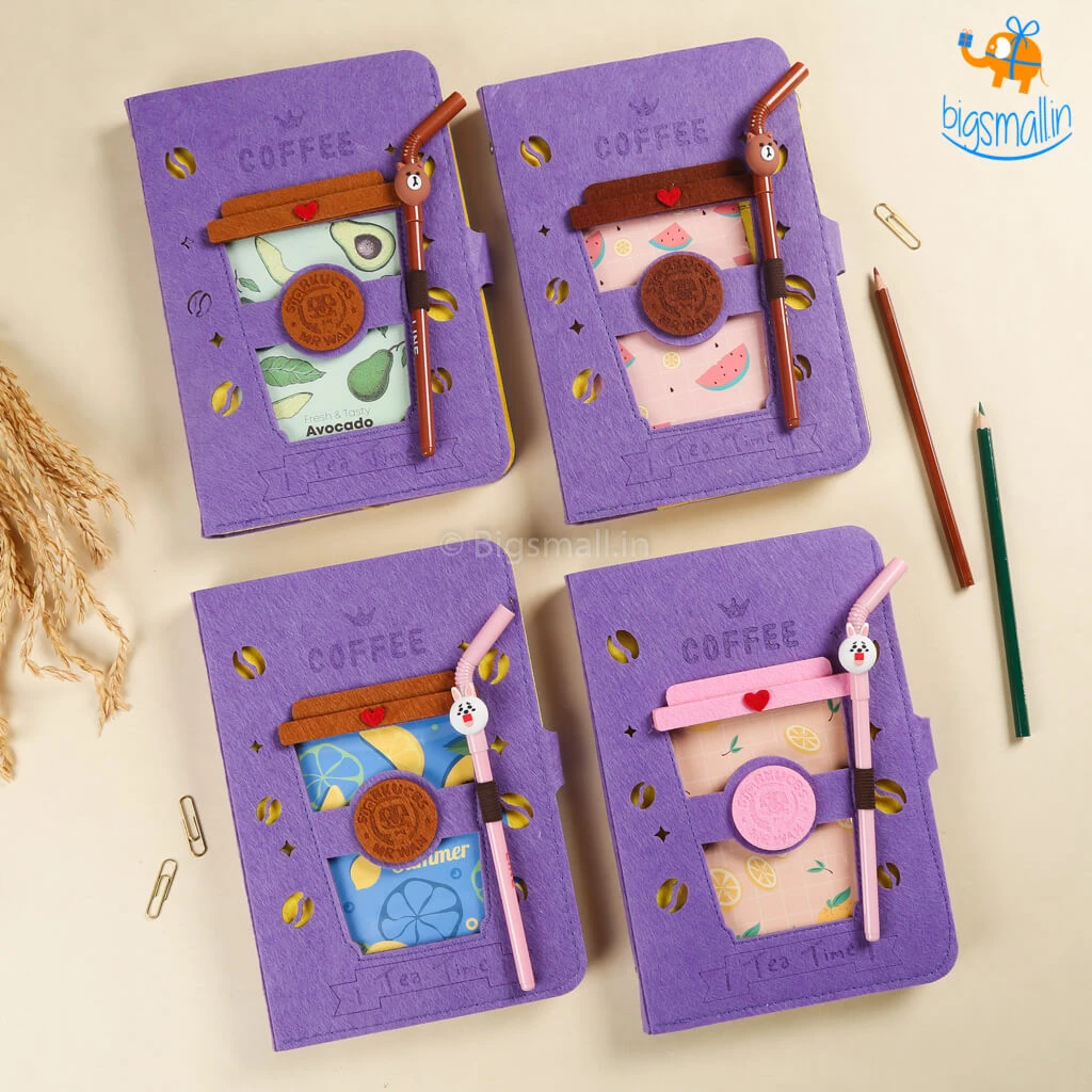 Bigsmall All Of It Coffee Spiral Diary With Straw Shaped Pen