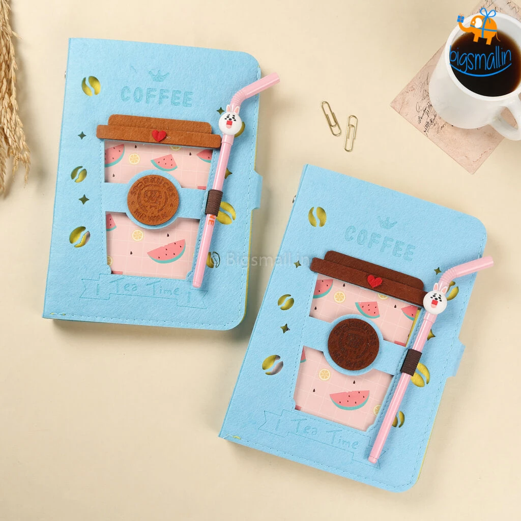 Bigsmall All Of It Coffee Spiral Diary With Straw Shaped Pen