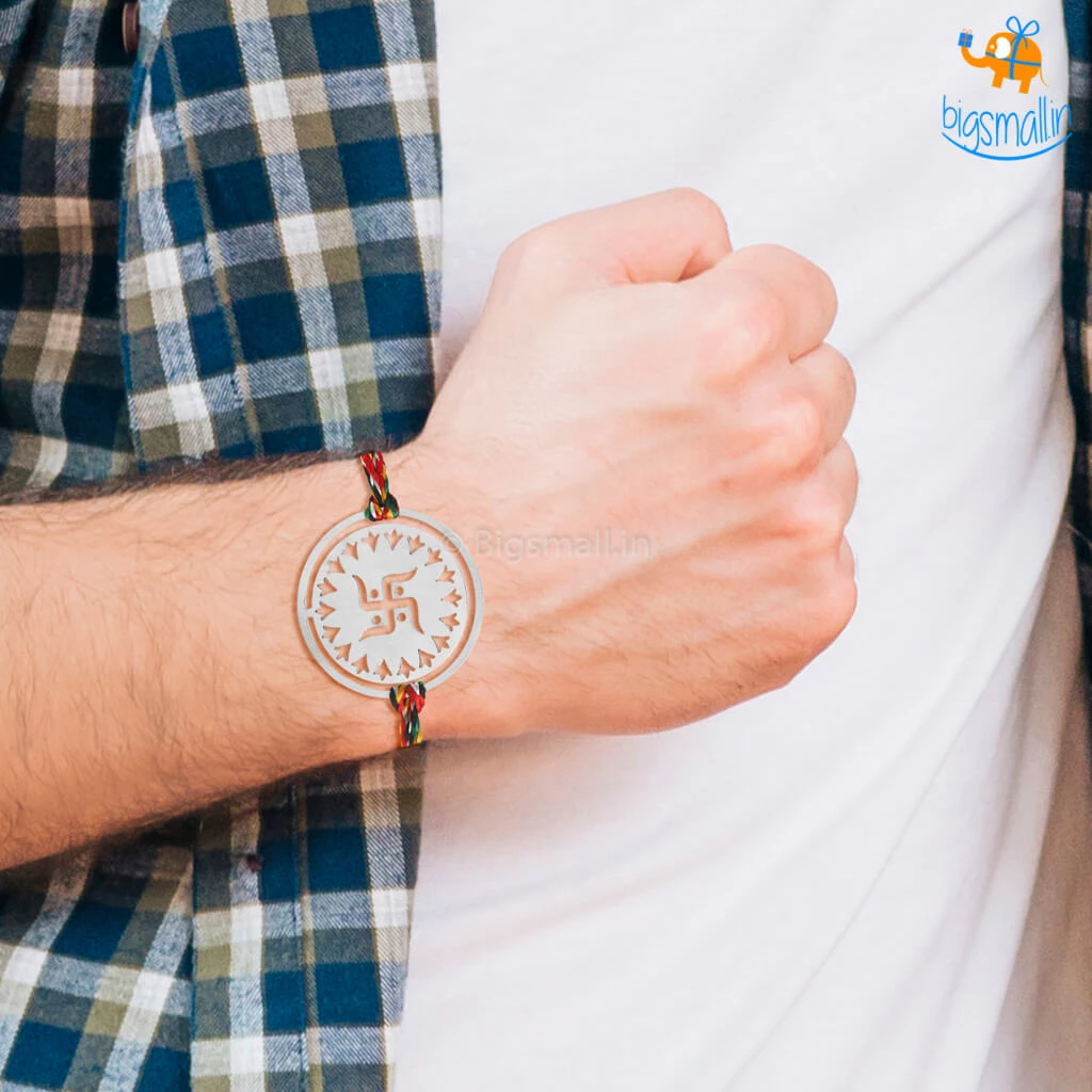 DesignWesign Om & Swastika Metallic Rakhi - Set Of 2