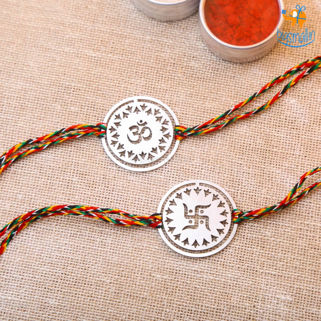 DesignWesign Om & Swastika Metallic Rakhi - Set Of 2
