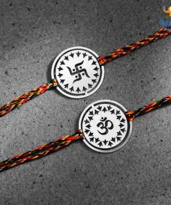 DesignWesign Om & Swastika Metallic Rakhi - Set Of 2