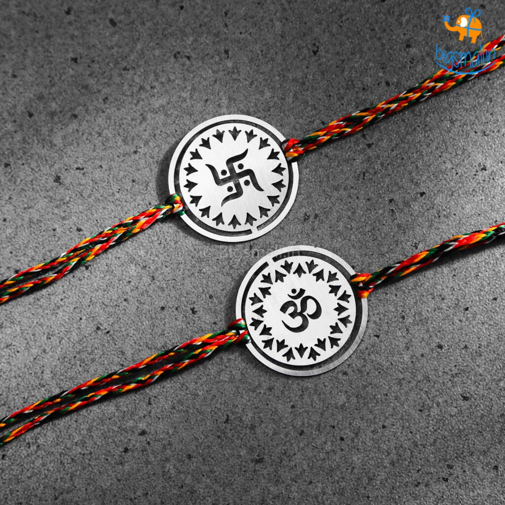 DesignWesign Om & Swastika Metallic Rakhi - Set Of 2