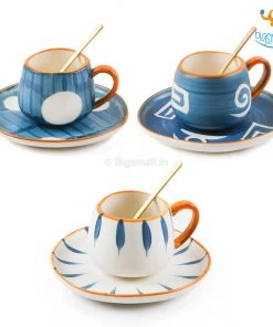 Bigsmall_hmk Shibori Printed Tea Cup With Saucer & Spoon