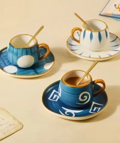 Bigsmall_hmk Shibori Printed Tea Cup With Saucer & Spoon