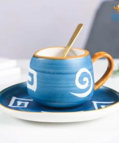 Bigsmall_hmk Shibori Printed Tea Cup With Saucer & Spoon