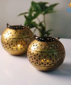 Indian Craft Vintage Gold Candle Holder