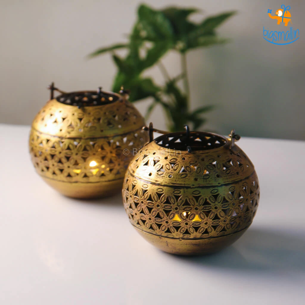 Indian Craft Vintage Gold Candle Holder