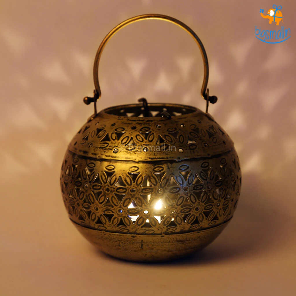 Indian Craft Vintage Gold Candle Holder