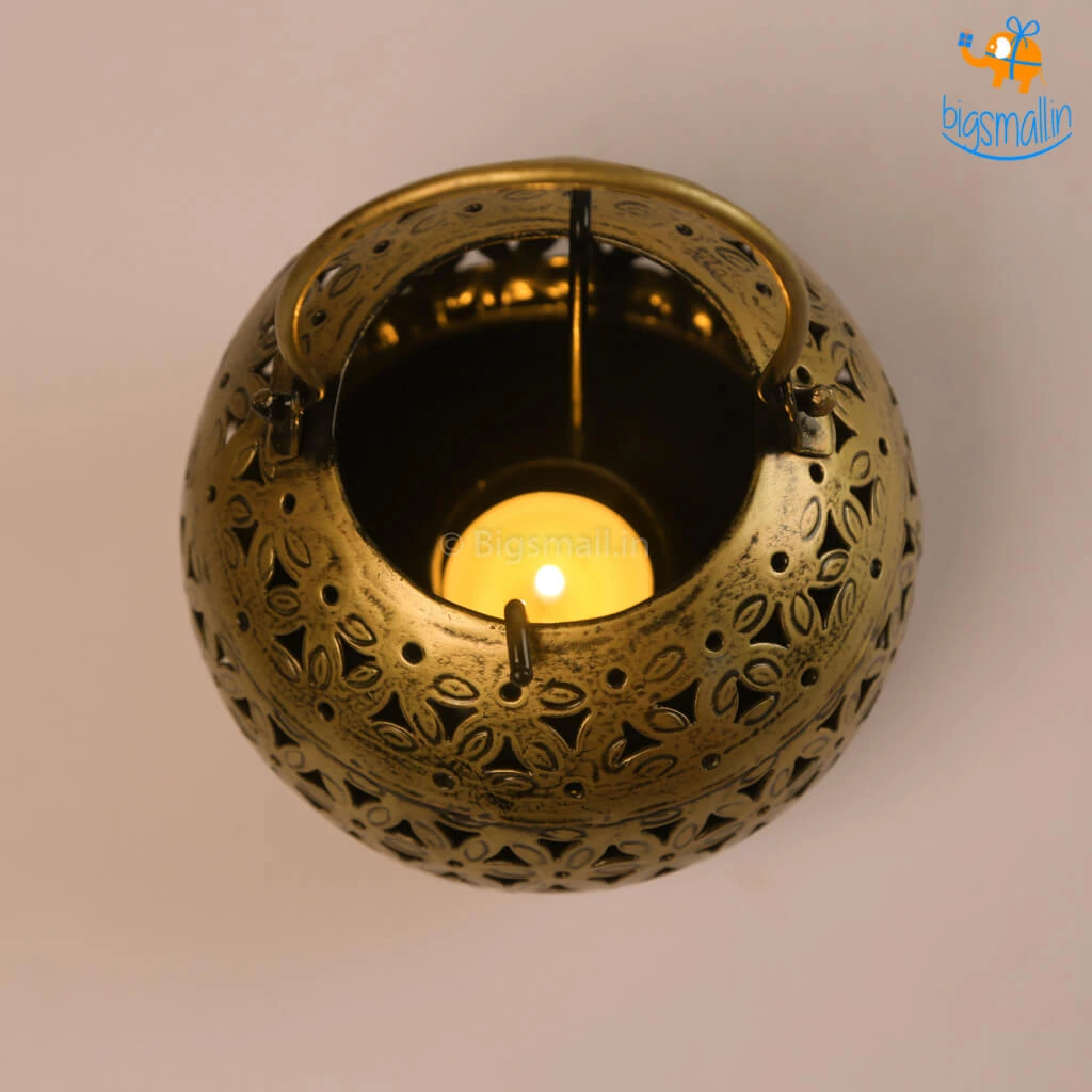 Indian Craft Vintage Gold Candle Holder