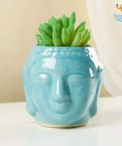 Fancy All Of It Blue Glazed Buddha Planter