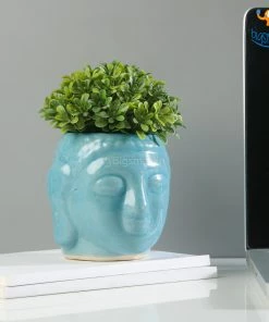 Fancy All Of It Blue Glazed Buddha Planter