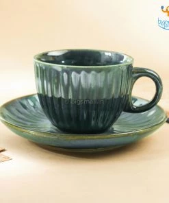 Fancy Glazed Ceramic Tea Cup With Saucer