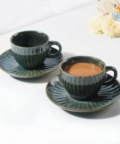 Fancy Glazed Ceramic Tea Cup With Saucer