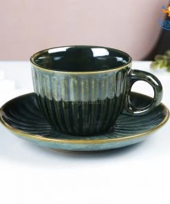 Fancy Glazed Ceramic Tea Cup With Saucer