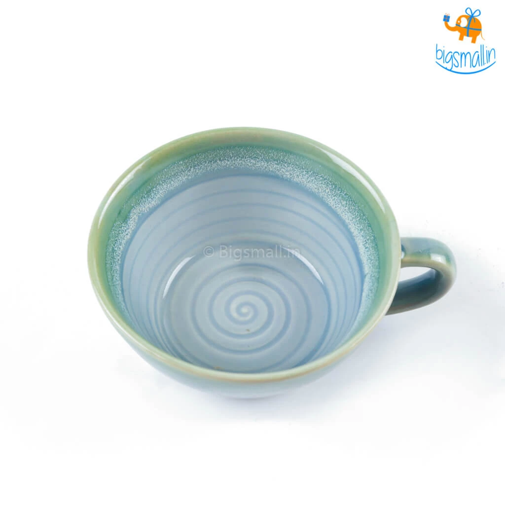 Fancy Blue Glaze Soup Bowl With Handle