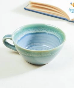 Fancy Blue Glaze Soup Bowl With Handle