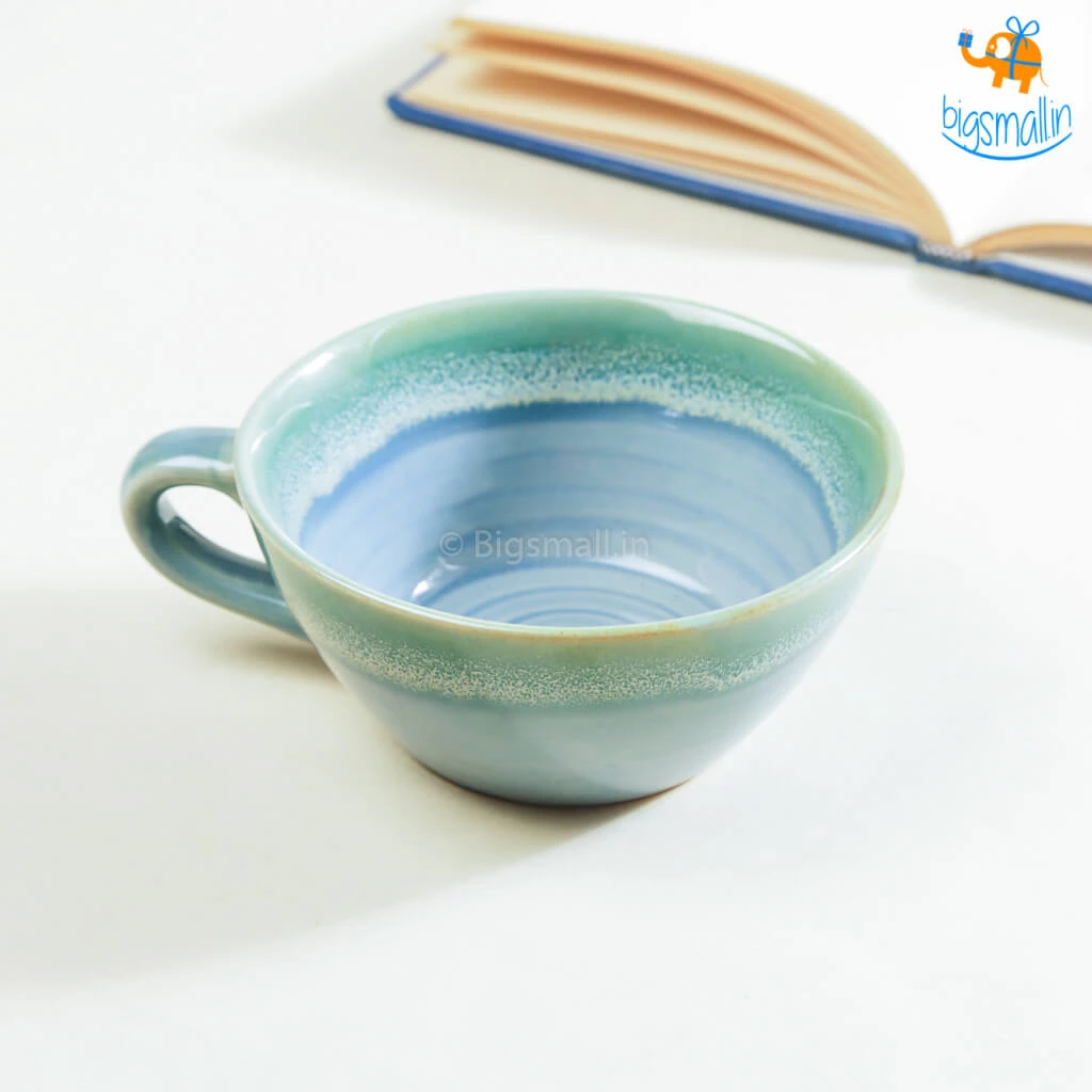 Fancy Blue Glaze Soup Bowl With Handle