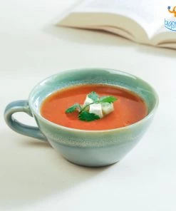 Fancy Blue Glaze Soup Bowl With Handle