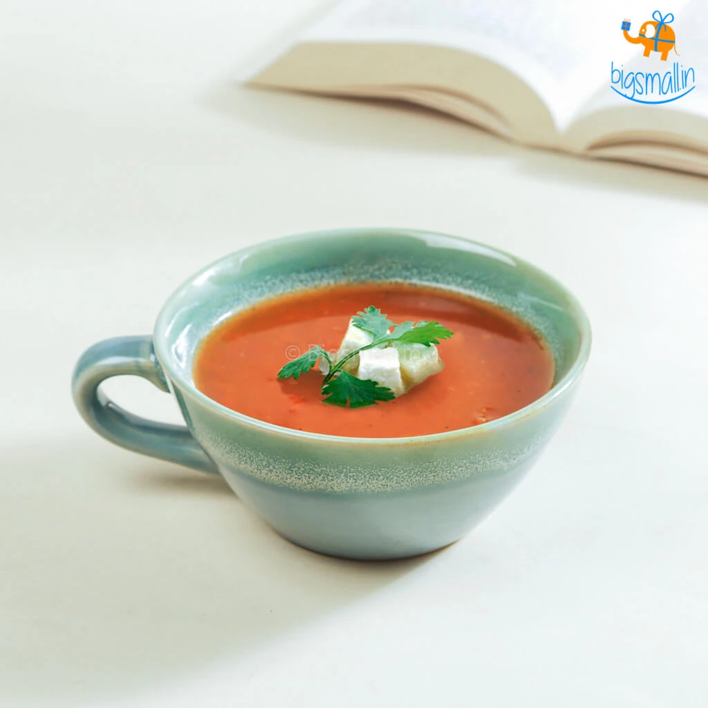Fancy Blue Glaze Soup Bowl With Handle