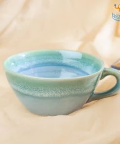 Fancy Blue Glaze Soup Bowl With Handle