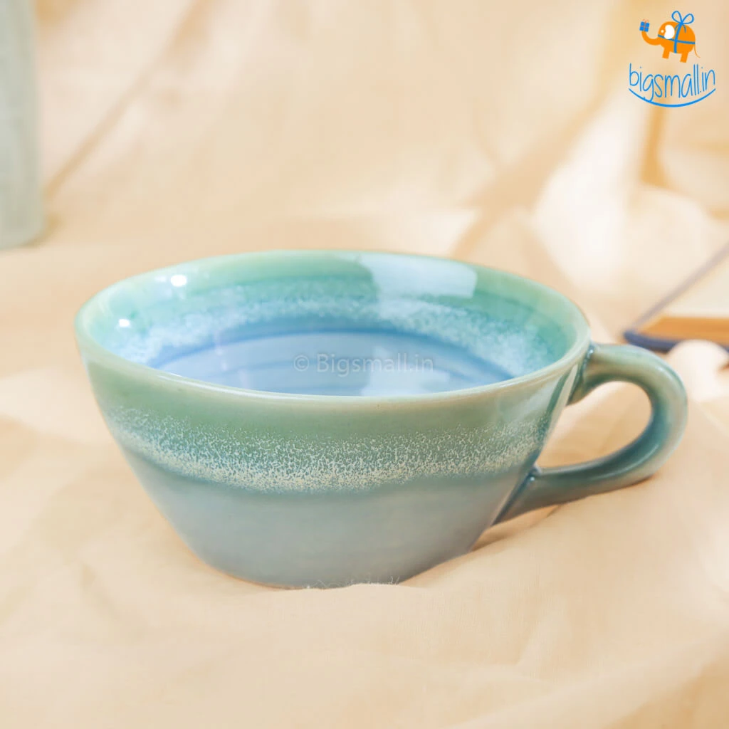 Fancy Blue Glaze Soup Bowl With Handle