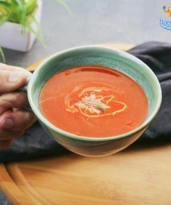 Fancy Blue Glaze Soup Bowl With Handle