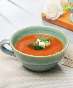 Fancy Blue Glaze Soup Bowl With Handle