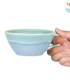 Fancy Blue Glaze Soup Bowl With Handle