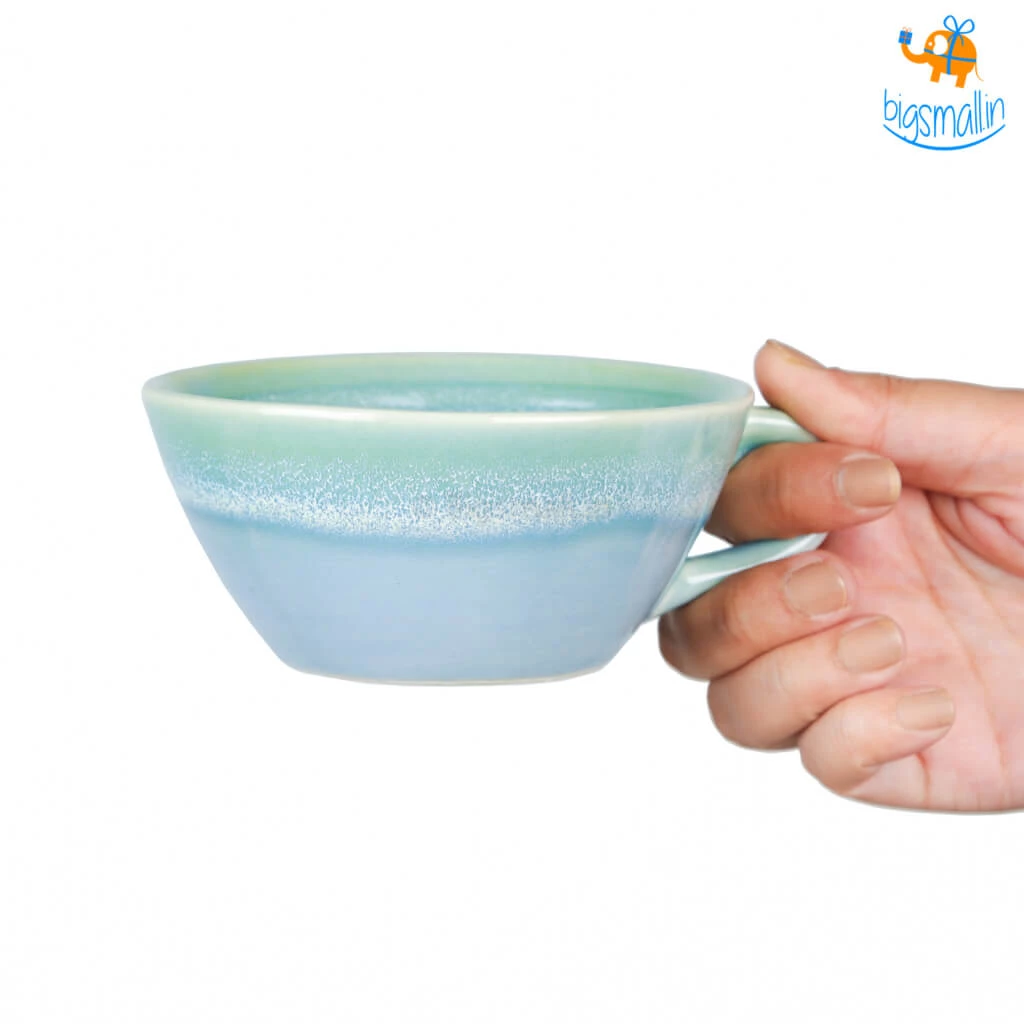 Fancy Blue Glaze Soup Bowl With Handle