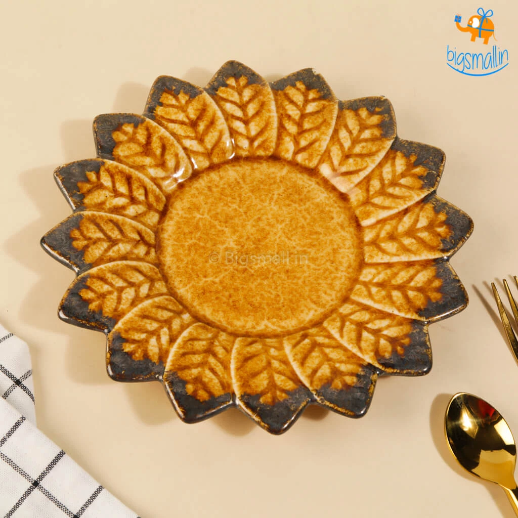 Fancy All Of It Sunflower Shaped Handmade Ceramic Plate