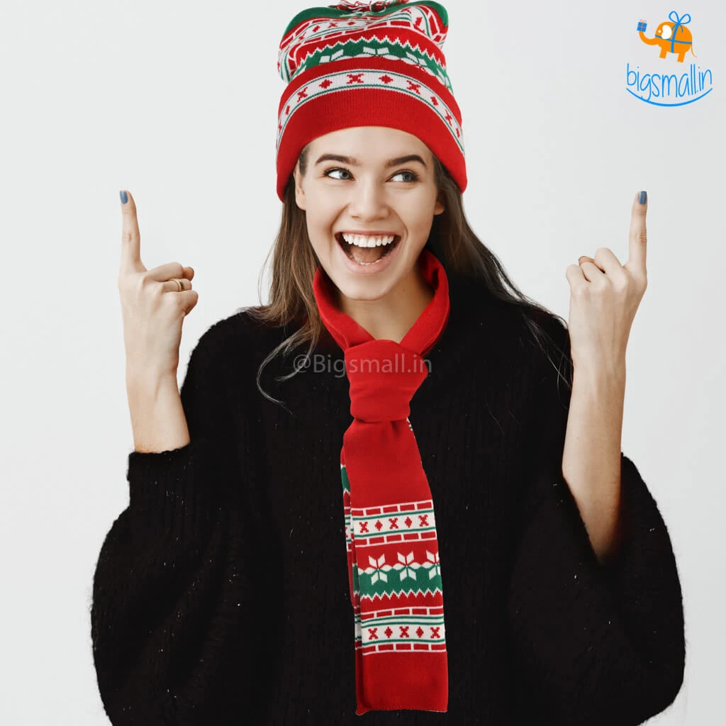 Coral Tree Christmas Scarf And Cap Set