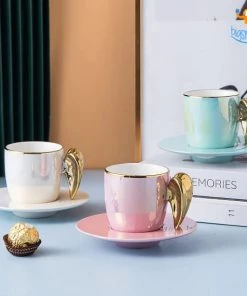 Bigsmall_hmk Sale 3D Angel Wings Mug With Saucer