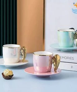 Bigsmall_hmk Sale 3D Angel Wings Mug With Saucer