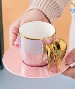 Bigsmall_hmk Sale 3D Angel Wings Mug With Saucer