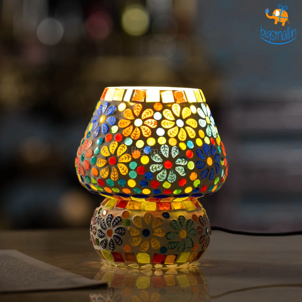 Indian Craft Vibrant Mosaic Ceramic Lamp