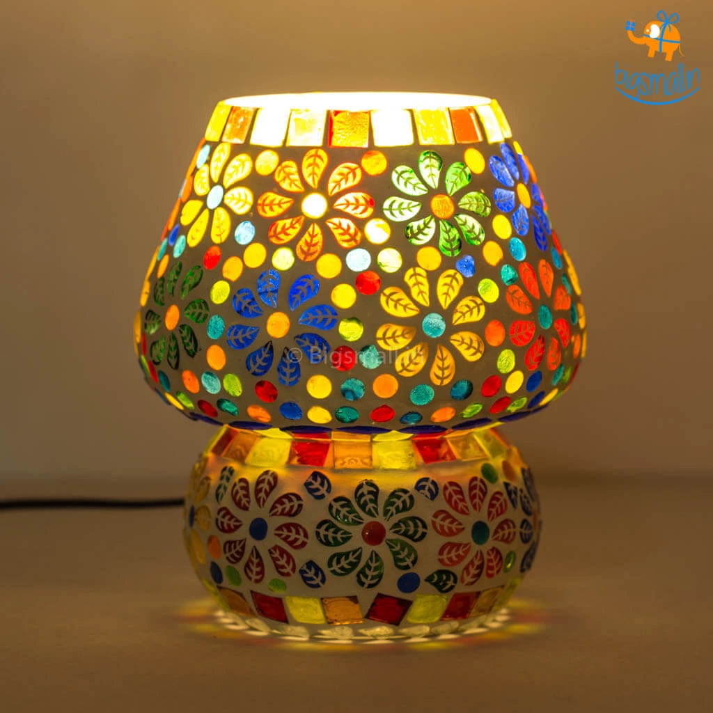 Indian Craft Vibrant Mosaic Ceramic Lamp