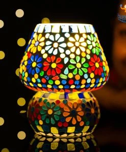 Indian Craft Vibrant Mosaic Ceramic Lamp